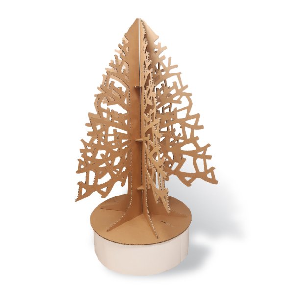 Sapin de Noël en carton alvéolaire recyclé et recyclable. PLV écol-responsable.
Assemblage de 6 pans. Sapin Noël décoratif en carton recyclé